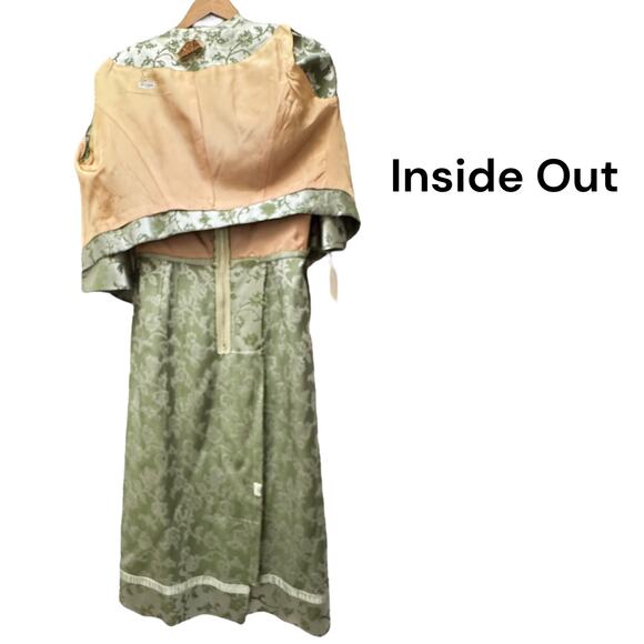 Vintage 1950s Leslie Fay Green Chinese Silk Brocade Dress Jacket Set 2pc Floral - Picture 13 of 16